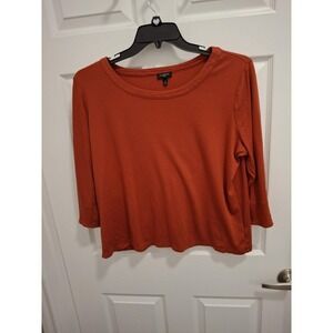 3/$15 Talbots 1X Rust Orange Supima Cotton Modal‎ Blend Button Round Neck Shirt